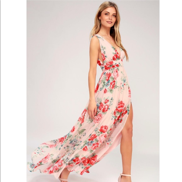 Lulu’s Garden Meandering Blush Floral Print Maxi Dress - Picture 1 of 5